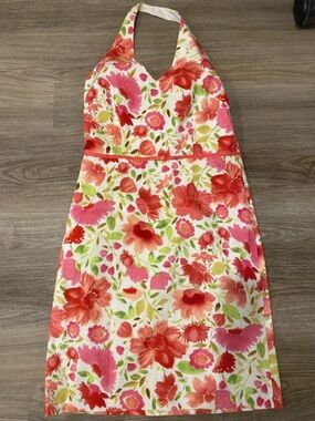 Floral Halter Dress in Pink, Coral & Green